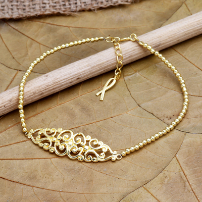 Gold-plated pendant bracelet, 'Tangled' - Hand Made Gold-Plated Sterling Silver Pendant Bracelet