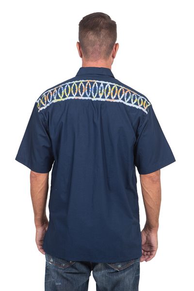 Herrenhemd aus Batik-Baumwolle - Von Hand gefertigtes kurzärmliges Herren-Batikhemd mit Knopfleiste