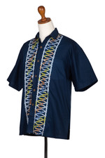 Batik cotton men's shirt, 'Batik Boat' - Artisan Crafted Button-Up Short Sleeve Men's Batik Shirt