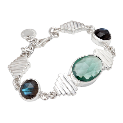 Labradorite and quartz pendant bracelet, 'Candi' - Labradorite and Quartz Pendant Bracelet from Bali