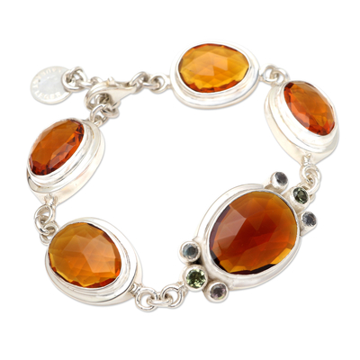 Multi-gemstone pendant bracelet, 'Sunshine Days' - Hand Crafted Citrine and Peridot Pendant Bracelet from Bali
