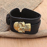 Unisex leather and brass wristband bracelet, Strapped