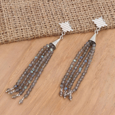 Labradorite waterfall earrings, 'Candi' - Labradorite and Sterling Silver waterfall Earrings from Bali