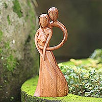 Wood statuette, 'Fairytale' - Artisan Crafted Suar Wood Romantic Statuette from India