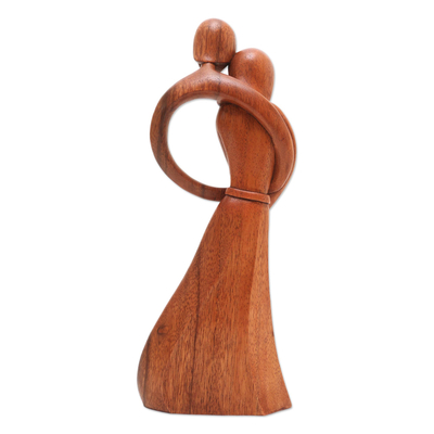 Wood statuette, 'Fairytale' - Artisan Crafted Suar Wood Romantic Statuette from India