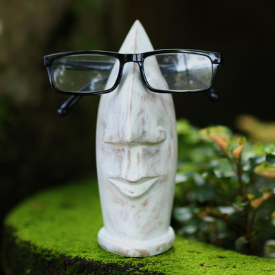 Wood eyeglass holder, 'On the Nose' - Hand Carved Jempinis Wood Eyeglass Holder