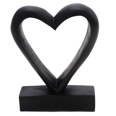 Wood sculpture, 'Simply Love' - Heart-Shaped Wood Sculpture