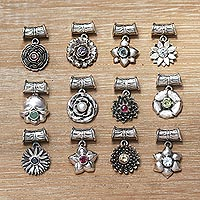 Hand Made Sterling Silver and Birthstone Flower Charms,'Birthday Flowers'