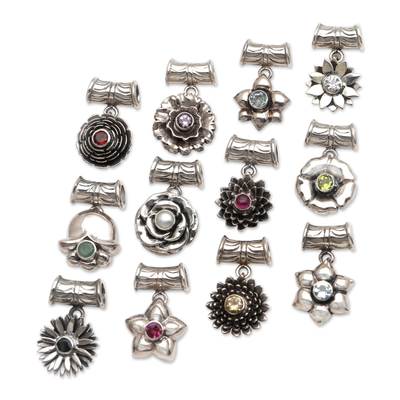 Colgantes de collar de flores de piedra de nacimiento - Dijes de flores hechos a mano en plata esterlina y piedra natal