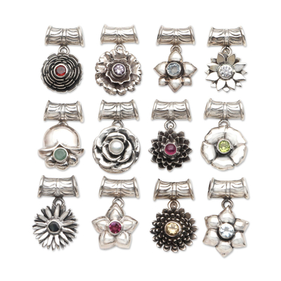 Hand Crafted Sterling Silver and Birthstone Flower Charms - Birthday  Flowers