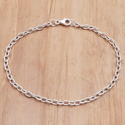 Sterling silver chain bracelet, 'For Your Birthday' - Hand Made Sterling Silver Chain Bracelet from Bali 