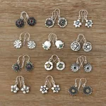 Birthstone flowers dangle earrings, 'Birthday Flowers' - Hand Crafted Birthstone Dangle Earrings from Bali