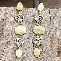 Gold-plated brass dangle earrings, 'Golden Eye' - Hand Crafted Gold-Plated Brass Dangle Earrings