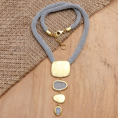 Gold-plated pendant necklace, 'Singular Beauty' - Gold-Plated Brass and Mesh Pendant Necklace