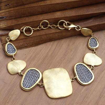 Gold-plated brass link bracelet, 'Golden Eye' - Hand Made Gold-Plated Brass Link Bracelet from Bali