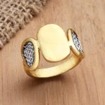Gold-plated brass band ring, 'Golden Eye' - Handmade Gold-Plated Brass and Mesh Band Ring