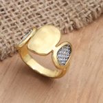 Gold-plated brass band ring, 'Golden Eye' - Handmade Gold-Plated Brass and Mesh Band Ring