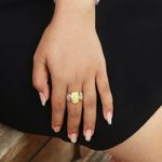Gold-plated brass band ring, 'Golden Eye' - Handmade Gold-Plated Brass and Mesh Band Ring