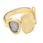 Gold-plated brass band ring, 'Golden Eye' - Handmade Gold-Plated Brass and Mesh Band Ring