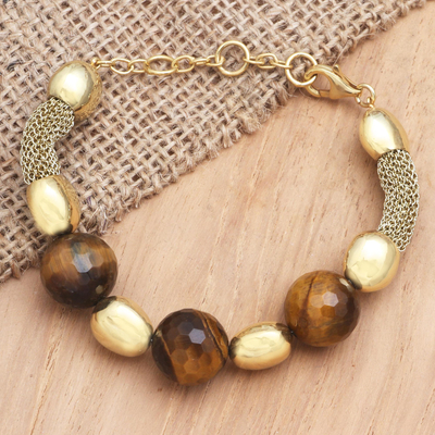 Armband aus Tigerauge-Perlen mit Goldakzent - Handgefertigtes Tigerauge-Perlenarmband mit Goldakzent