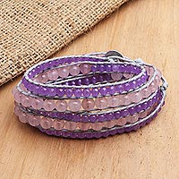 Amethyst and rose quartz wrap bracelet, 'Purple Haze'