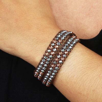 Hematite wrap bracelet, 'Under the Earth' - Artisan Crafted Hematite Beaded Wrap Bracelet