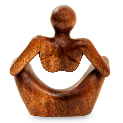 Wood sculpture, 'Abstract Sitting' - Thought and Meditation Wood Sculpture