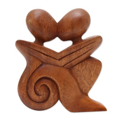 Wood statuette, 'Loving Embrace' - Romantic Wood Statuette