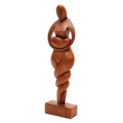 Wood statuette, 'Mother Love' - Wood Family Sculpture