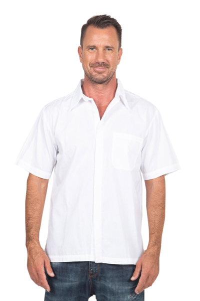 Camisa de algodón bordada para hombre. - Camisa de algodón bordada de hombre de color blanco