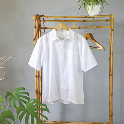 Herrenhemd aus bestickter Baumwolle - Weißes besticktes Baumwollhemd für Herren