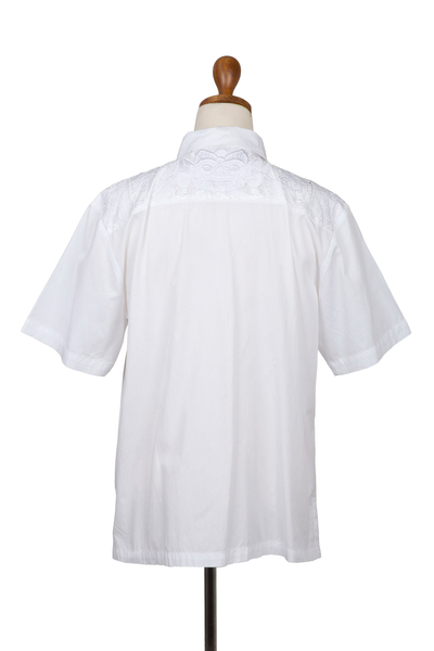 Herrenhemd aus bestickter Baumwolle - Weißes besticktes Baumwollhemd für Herren