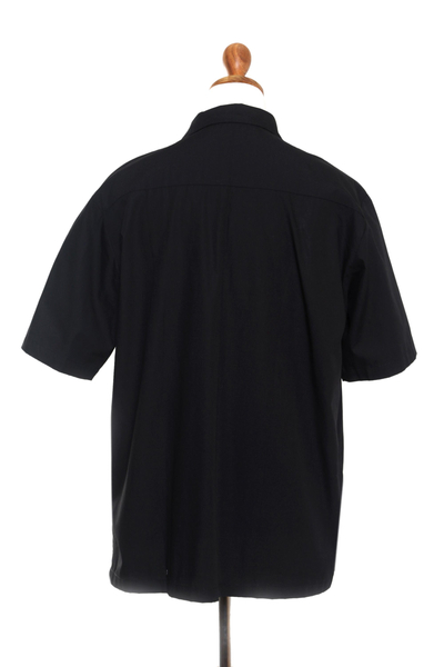 Camisa hombre algodón bordado - Camisa de hombre negra de algodón bordado