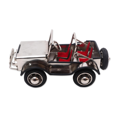 Recycled metal statuette, 'Off-Road Adventure' - Eco-Friendly Recycled Steel and Rubber Vehicle Statuette