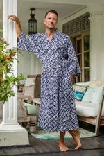 Batik rayon robe, 'Late Morning' - Handmade Batik Rayon Robe