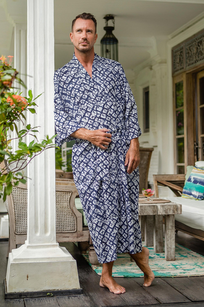 Batik rayon robe, 'Late Morning' - Handmade Batik Rayon Robe
