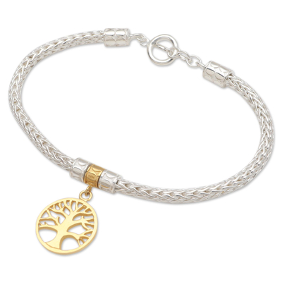 Gold-accented charm bracelet, 'Tall Tree in Gold' - Hand Made Gold-Plated Sterling Silver Charm Bracelet