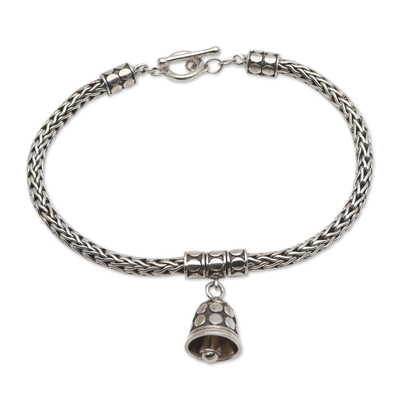 Sterling silver charm bracelet, 'Tiny Bell in Silver' - Handmade Sterling Silver Charm Bracelet from Bail