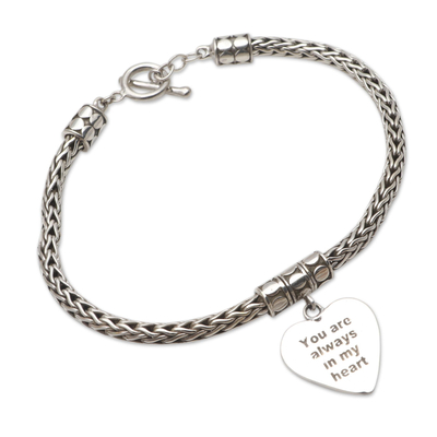 Sterling silver charm bracelet, 'Always in Silver' - Hand Made Sterling Silver Heart Charm Bracelet