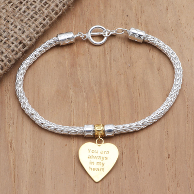 Gold-accented sterling silver charm bracelet, 'Always in Gold' - Gold-Plated Sterling Silver Heart Charm Bracelet