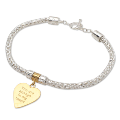 Bettelarmband aus Sterlingsilber mit Goldakzenten - Vergoldetes Herz-Charm-Armband aus Sterlingsilber