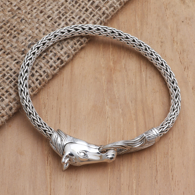 Kettenarmband aus Sterlingsilber - Handgefertigtes Pferdekopf-Kettenarmband aus Sterlingsilber