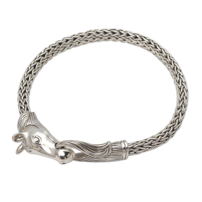 Pulsera de cadena de plata de ley - Pulsera de cadena con cabeza de caballo hecha a mano en plata de primera ley