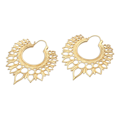 Gold-plated hoop earrings, 'Impeccable Queen' - Handmade Balinese Gold-Plated Brass Hoop Earrings