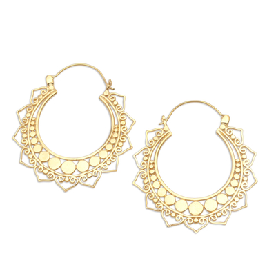 Hand Crafted Gold-Plated Brass Hoop Earrings from Bali