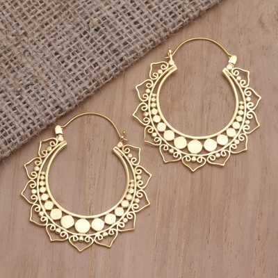 Gold-plated hoop earrings, 'Inner Romantic' - Hand Crafted Gold-Plated Brass Hoop Earrings from Bali