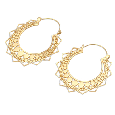 Gold-plated hoop earrings, 'Inner Romantic' - Hand Crafted Gold-Plated Brass Hoop Earrings from Bali