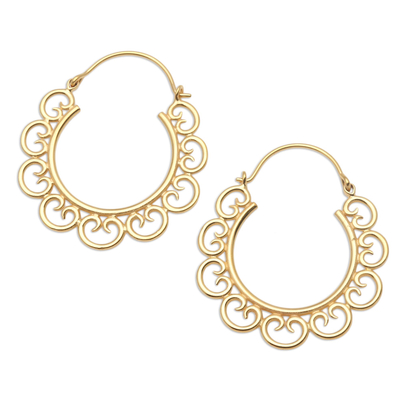Artisan Crafted Gold-Plated Brass Hoop Earrings from Bali