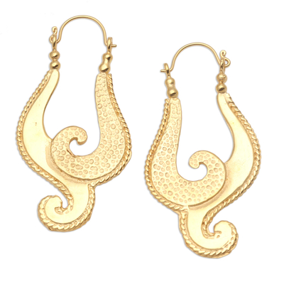 Gold-plated drop earrings, 'Beautiful Music' - Balinese-Style Gold-Plated Brass Drop Earrings