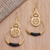 Vergoldete Ohrringe, 'Golden Midnight', baumelnd - Balinesische 18k vergoldete Messing-Baumel-Ohrringe